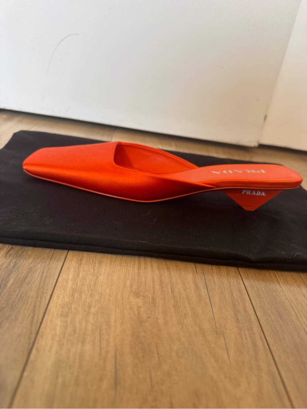 Prada Women's Bright Orange Satin Square-Toe Mules - Picture 2 of 3